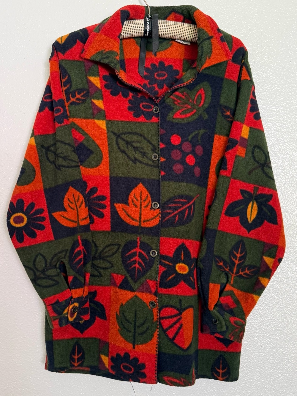 Vintage Y2K Folk Art Botanical Fleece Shacket - Art Teacher Cozy Autumn Jacket